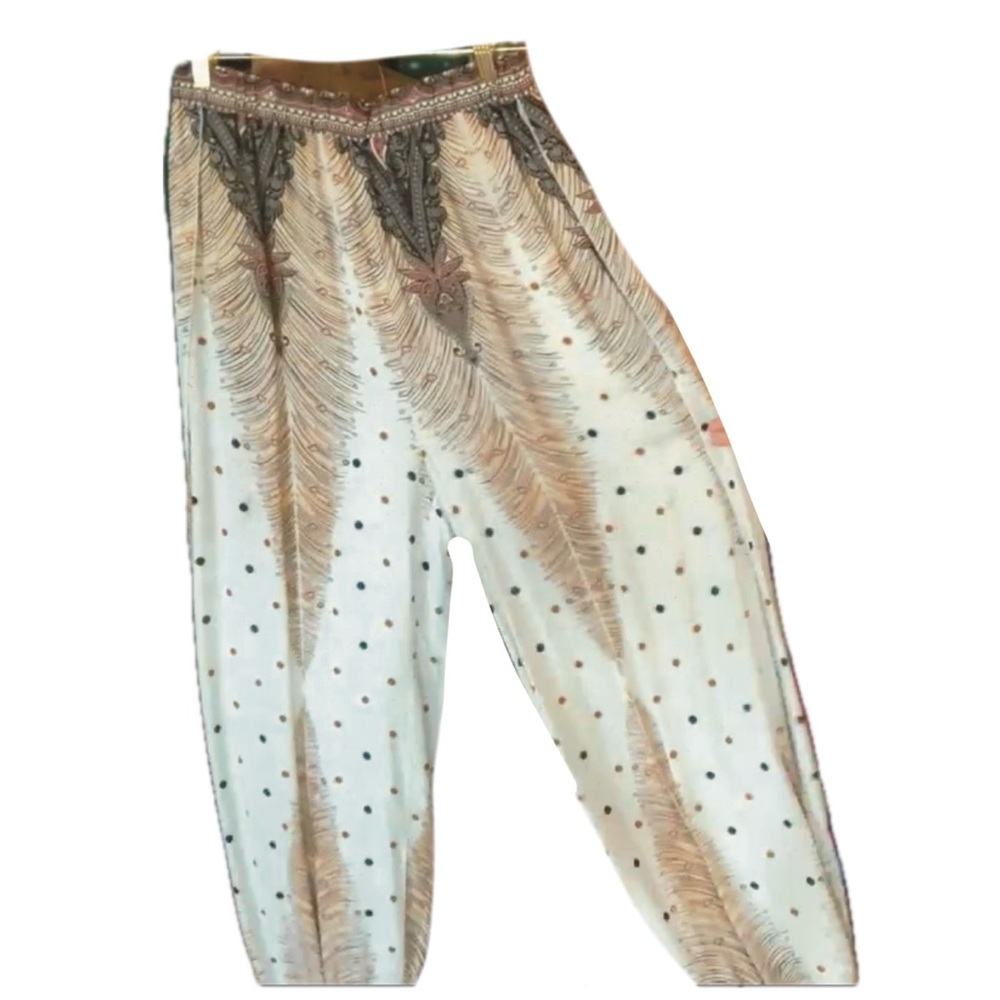 Bohemian Feather Print Pants with Open Sides